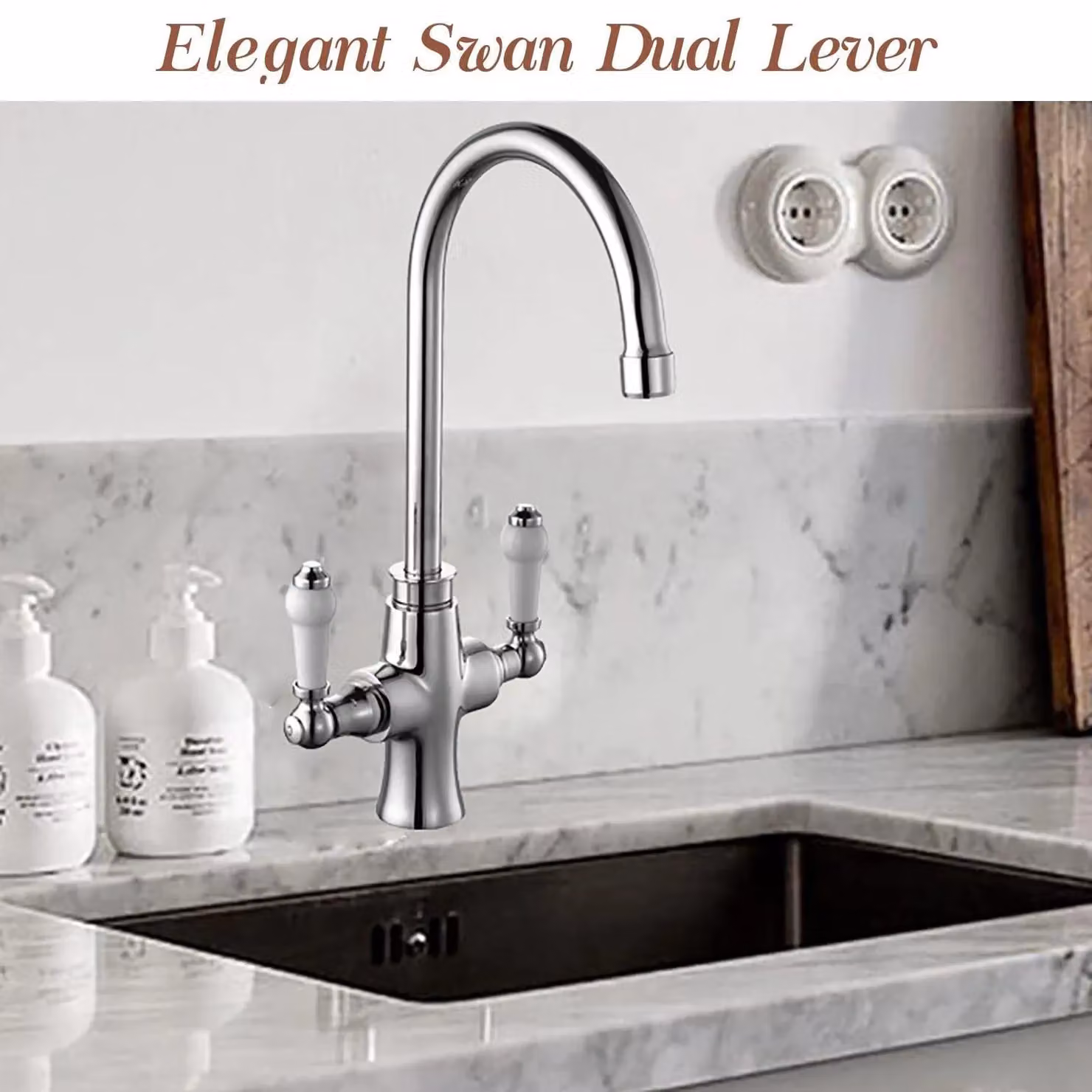 BATHWEST Chrome Dual Lever Kitchen Mixer Taps with Swivel Spout in Silver – 2