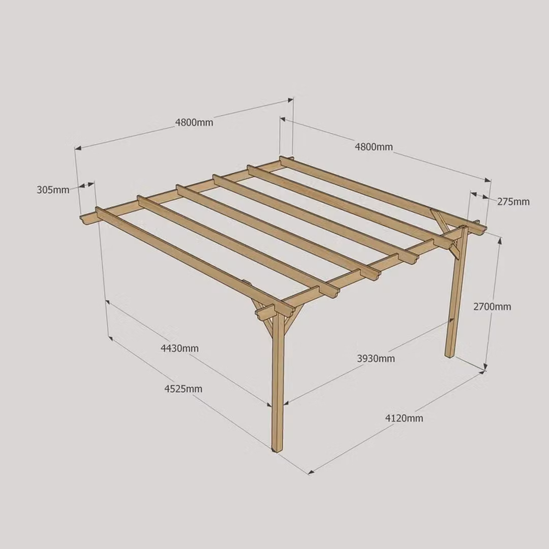 Rutland County Garden Furniture Ltd Wall Mounted Lean-to Garden Pergola in Wood, Brown and Green, W: 480 cm, D: 480 cm, H: 270 cm – 6