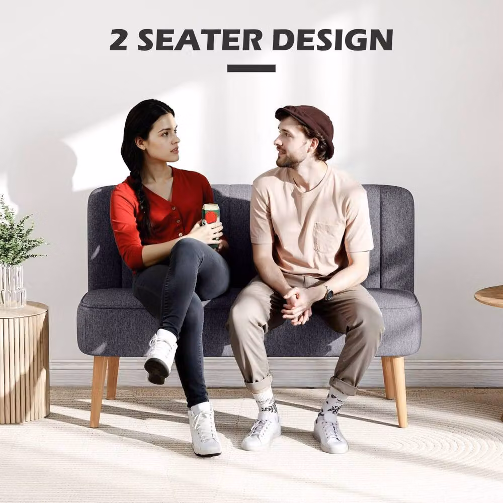 Wyld Haus Kecoba 2 Seater Compact Sofa in Dark Grey with Wooden Legs W/D/H: 117 x 77 x 56.5 cm – 5