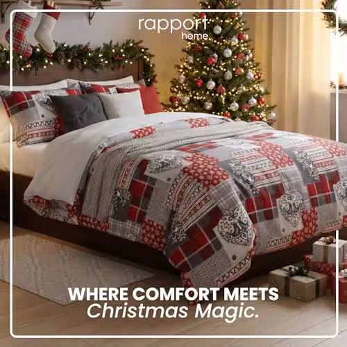 Rapport Home Alpine Patchwork Flannelette Duvet Cover Set in Red, Grey and Multicolour, W/D/H: 180 x 200 cm, with 2 Pillowcases (50 x 75 cm) – 5
