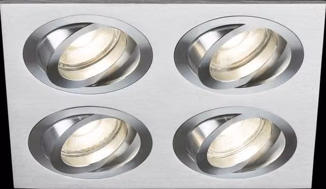 Netlighting Knightsbridge Ambar Quad Tilt Square Recessed Downlight in Brushed Chrome and Grey, GU10, Adjustable – 1