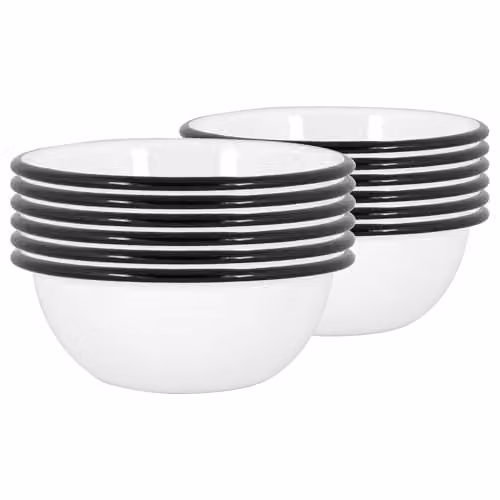 Argon Tableware Enamel Pasta Bowls, Pack of 12, Black, White and Blue