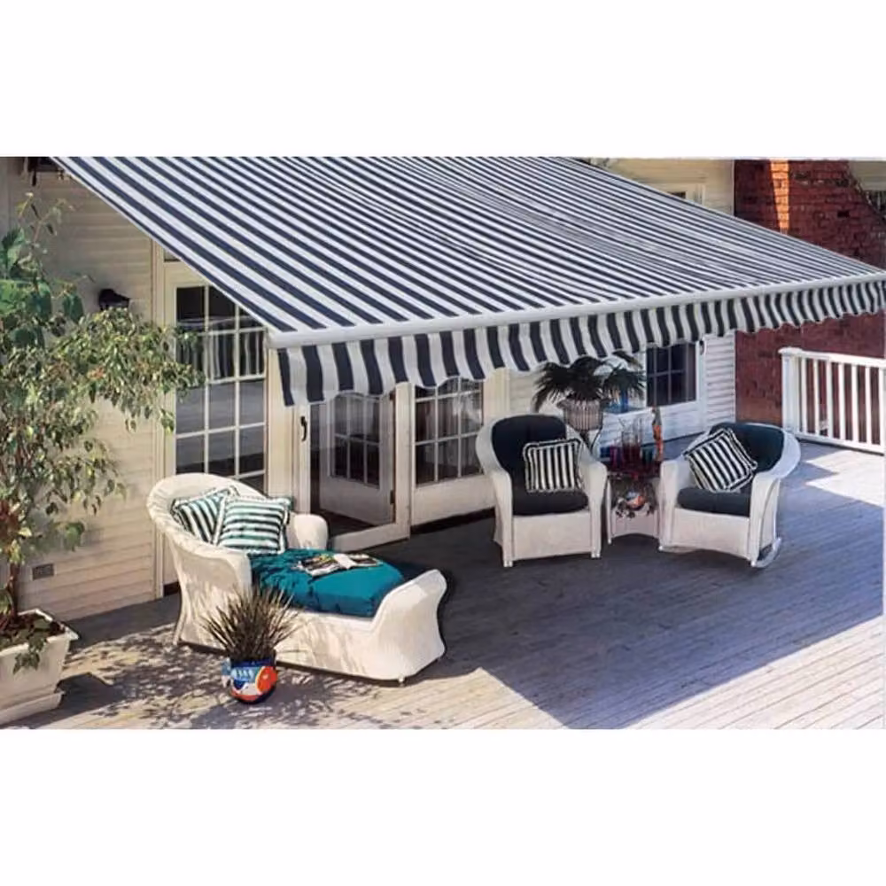 Berkfield Home Manual Operated Folding Awning, Blue and White Striped, Width: 300 cm – 2
