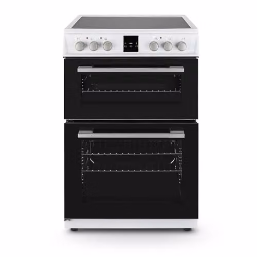 Montpellier White 60cm Ceramic Double Electric Cooker with Fan Oven and Catalytic Cleaning