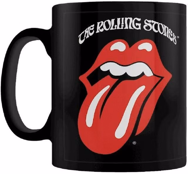 The Rolling Stones Retro Tongue Ceramic Mug in Black, Red and Yellow