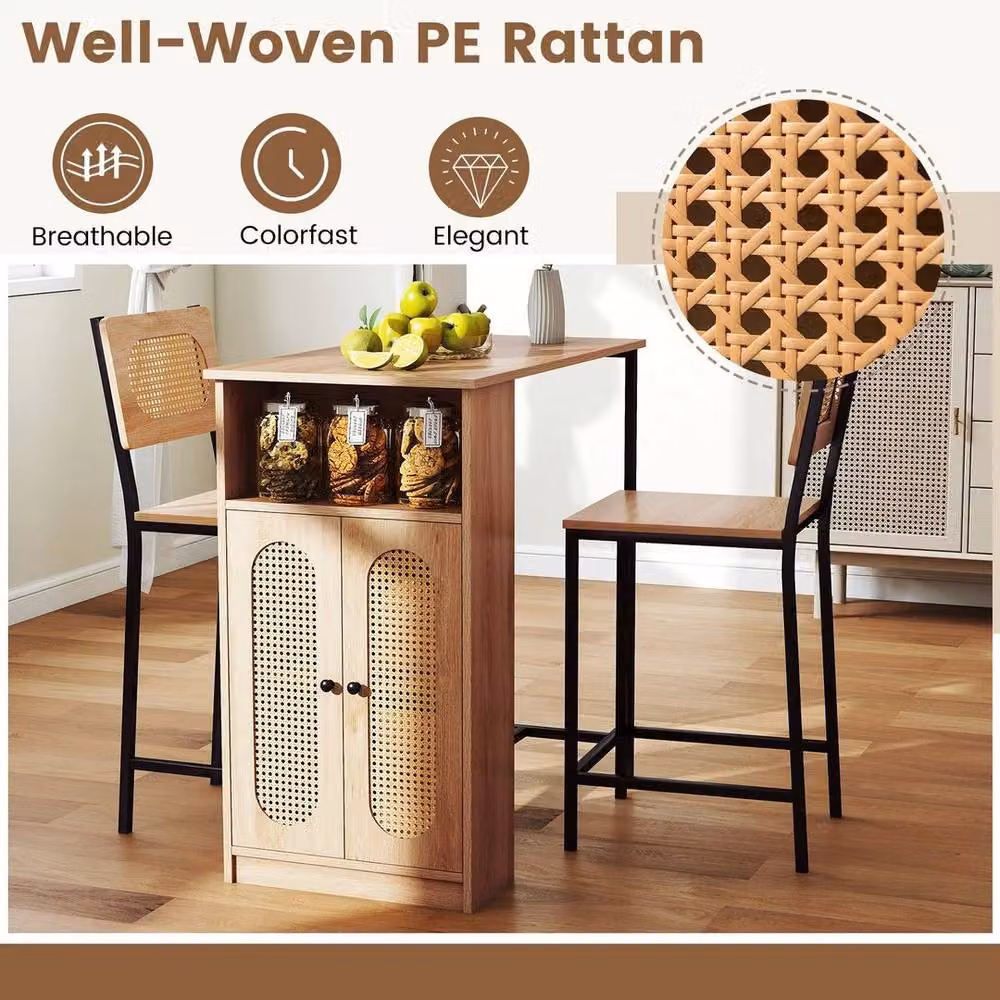 Kelvenix 3-Piece Rattan Bar Table and Chairs Set in Natural – 3