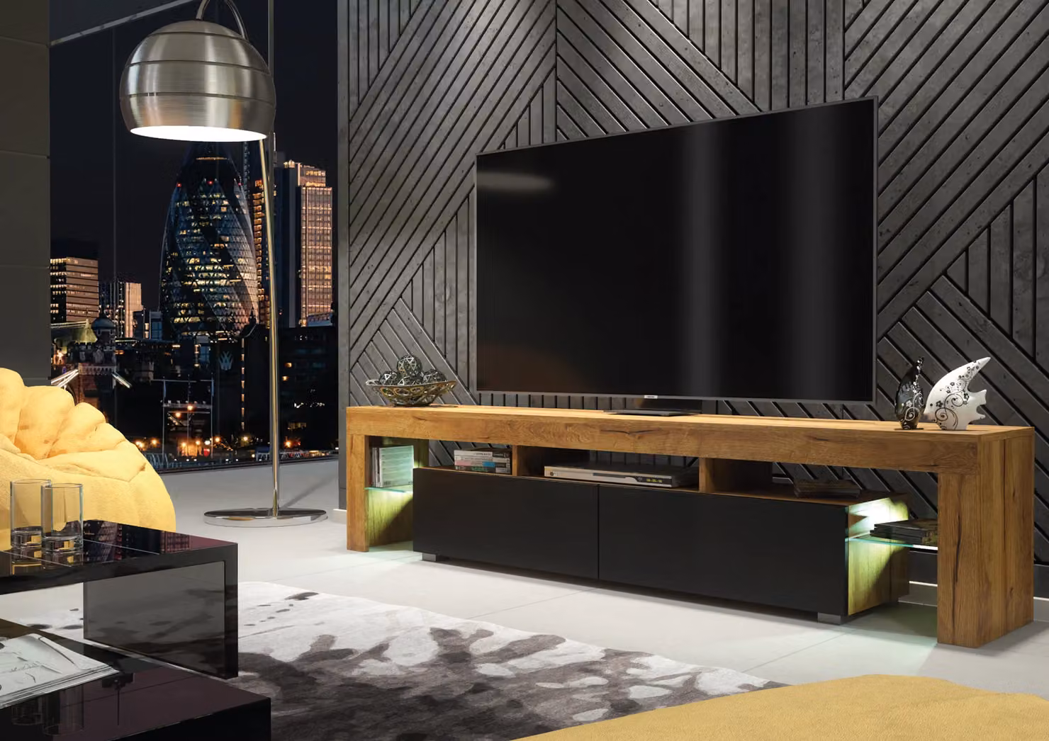 Mex Furniture LTD Modern Matt Finish TV Unit with LED Lighting in Brown, W: 200 cm, H: 45 cm, D: 35 cm – 3