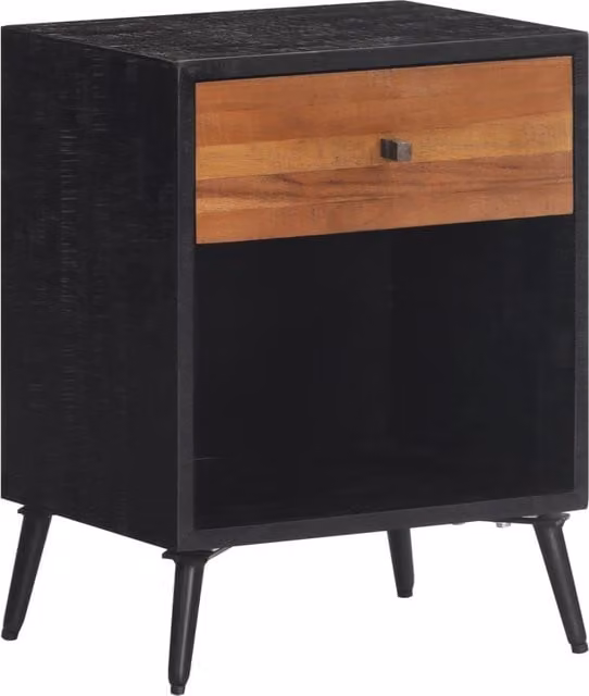 Berkfield Home Mid Century Solid Teak Wood Bedside Cabinet in Brown W/D/H: 40 x 30 x 50 cm