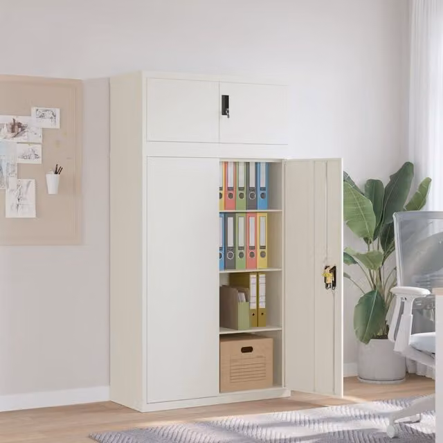 Berkfield Home White Steel Freestanding File Cabinet with Lock and Adjustable Shelves, W/D/H: 90 x 40 x 180 cm