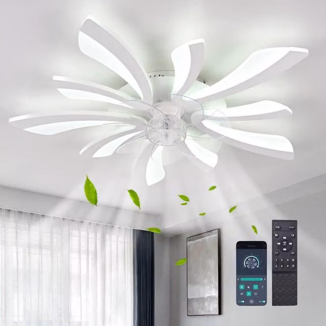 NIVOR Modern White LED Ceiling Fan with 7 Blades, Dimmable Light and Remote Control, 70 cm