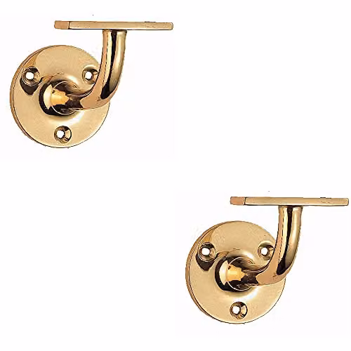 Loops 2 Pack Heavyweight Wall Mounted Handrail Bannister Brackets in Polished Brass