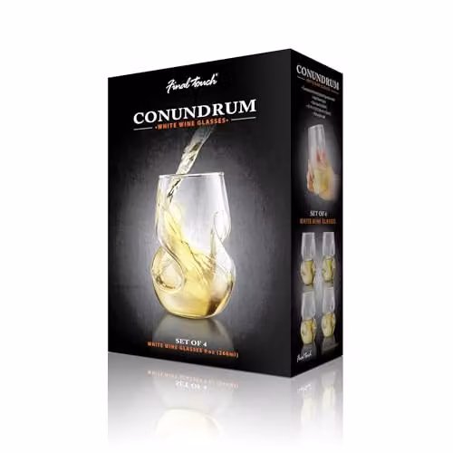 Final Touch Conundrum Stemless White Wine Glasses, Set of 4, Transparent, 266ml – 5