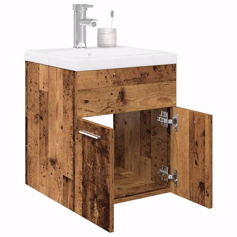 Berkfield Home Sink Cabinet with Built-in Basin and Faucet in Old Wood Brown, W/D/H: 46.0 x 41.0 x 38.5 cm – 2