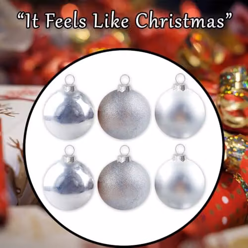 VFM e-Store Set of 6 Silver Round Christmas Bauble Hanging Tree Ornaments, 10 cm – 6