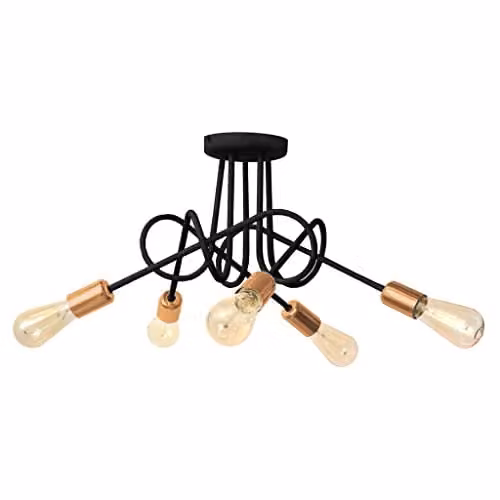Netlighting Helam Oxford Multi Arm Semi Flush Ceiling Light in Black and Copper, Diameter: 50 cm