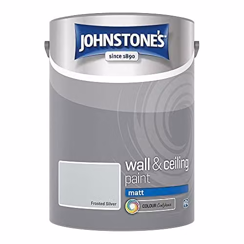 Johnstone's Matt Water Based Dispersion Wall and Ceiling Paint, Silver, 5L – 1