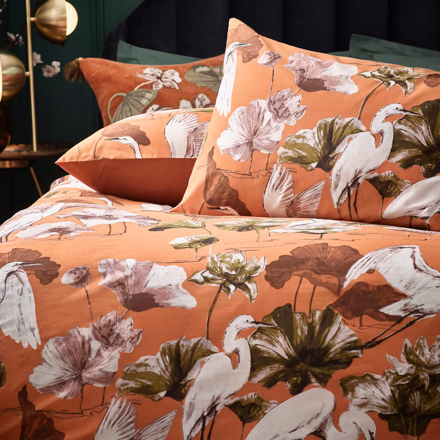 Wylder Tropics Kushiro Floral Cotton Rich Percale Duvet Cover Set in Coral and Orange, W: 200 cm x D: 200 cm – 2