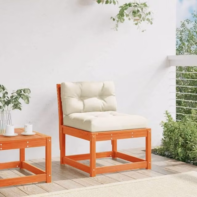 Berkfield Home Waxed Brown Solid Pine Garden Sofa with White Polyester Cushions
