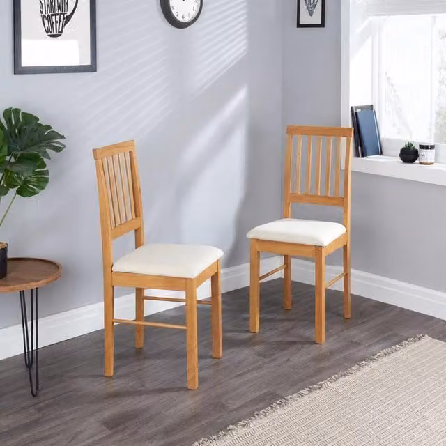 Birlea Pair of Classic Upholstered Rubberwood Dining Chairs in Brown