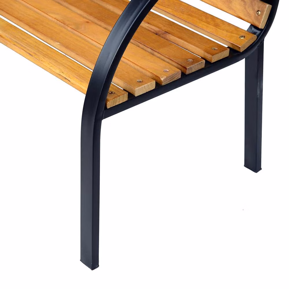 Wyld Haus Nifalo Modern Outdoor Garden Bench with Black Steel Frame and Brown Wood, Width: 122 cm – 7