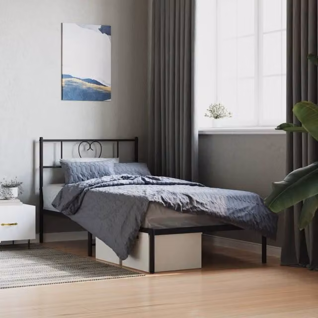 Berkfield Home Metal Bed Frame with Headboard, Black, W: 80 cm, L: 200 cm – 1