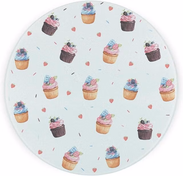 Purely Home Indulgent Cupcakes Textured Glass Round Trivet in Pink