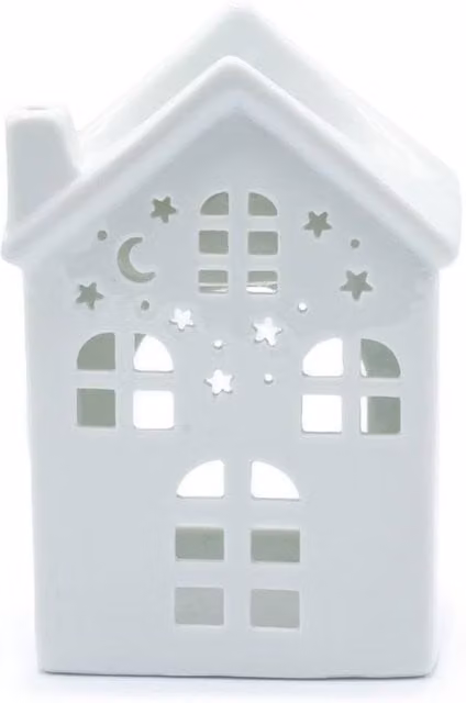 KDMD White Ceramic House-Shaped Oil Burner and Wax Melt Holder for Tealights