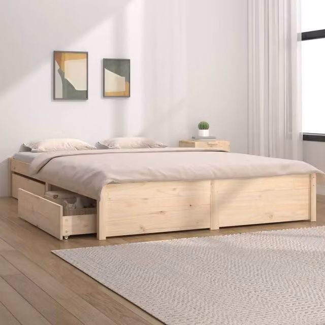 Berkfield Home Rustic Solid Pine Bed Frame with Drawers, Brown, 200 x 200 cm – 1