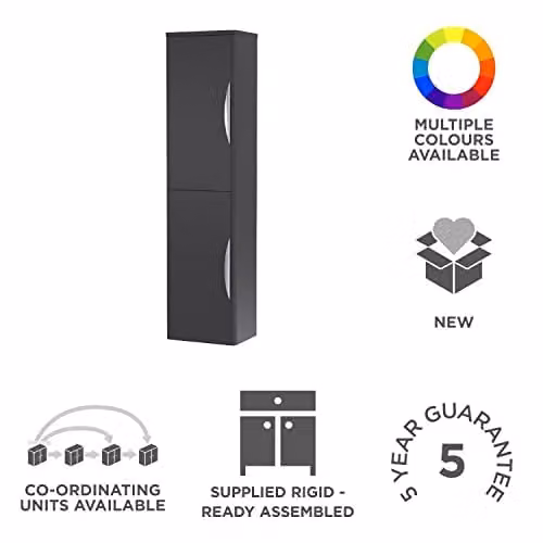 nuie Parade Modern Bathroom Wall Hung 2 Door Tall Unit, Satin Anthracite, W: 35.0 cm, D: 35.6 cm, H: 139.9 cm – 3