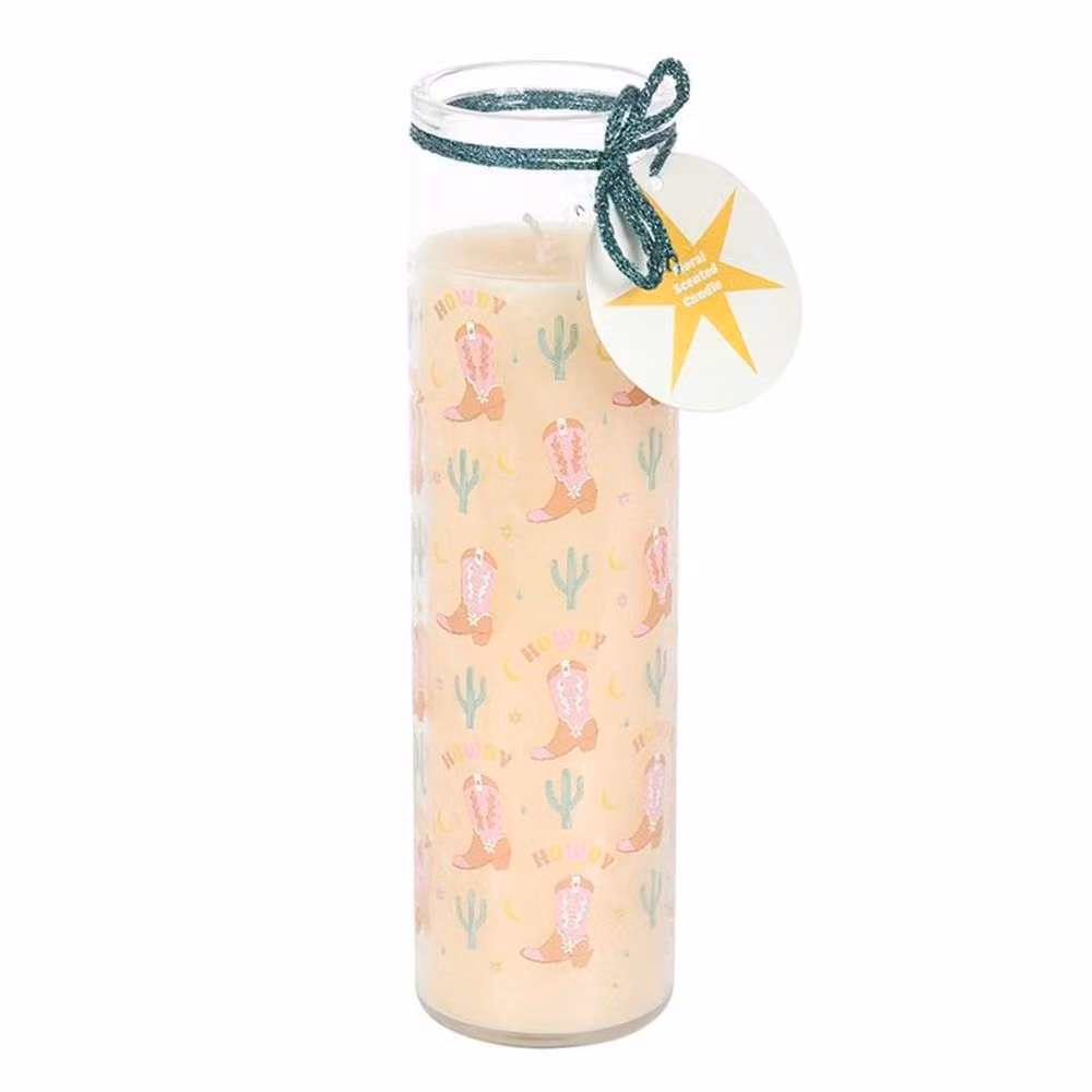 Uniqueful Howdy Cowboy Boot Print Floral Multicolour Taper Candle, 1 Pack – 2