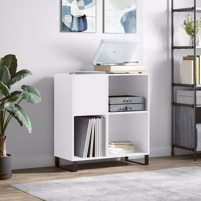 Berkfield Home Record Cabinet in White, W/D/H: 84.5 x 38.0 x 89.0 cm – 1