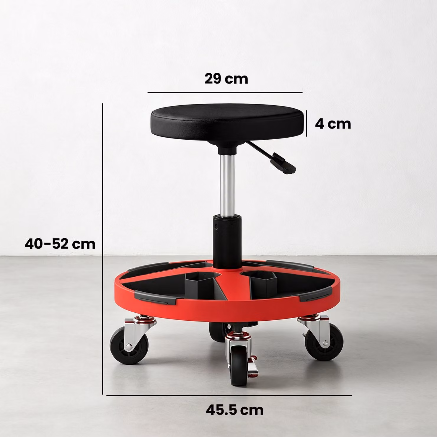 HOMCOM Rolling Mechanic Stool, Black, Height Adjustable 40-52 cm, 360 Degree Swivel Roller Padded Creeper Seat – 3