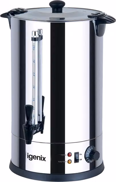 Igenix 30L Stainless Steel Catering Urn with Keep Warm Function in Silver