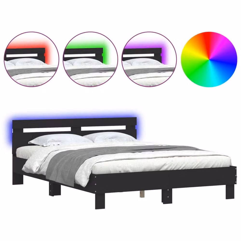 Berkfield Home Durable Bed Frame with LED Under-Bed Lighting in Black, W/D/H: 140 x 200 cm – 3