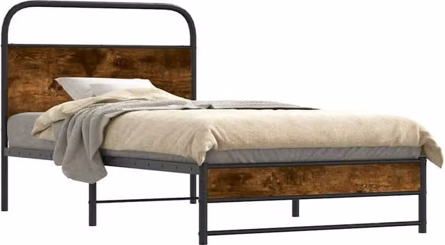Berkfield Home Bed Frame in Smoked Oak and Brown Engineered Wood, W/D/H: 100 x 200 cm – 1