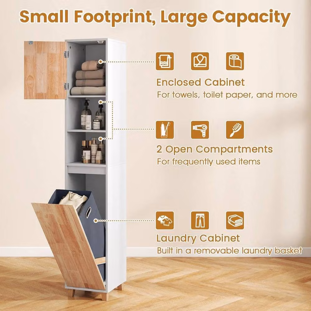 Kelvenix Tall Bathroom Storage Organizer Unit in White, H 170 cm x W 31 cm – 4