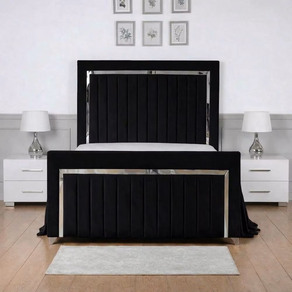 Living Comfort Bedz Chrome Edge Ottoman Gas Lift Storage Bed in Black Velvet, Single, W/D/H: 90 x 190 cm – 2