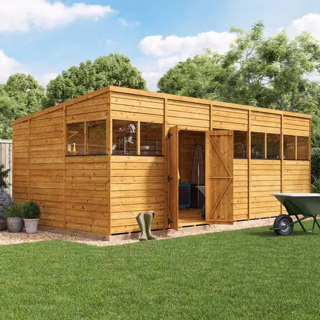 BillyOh Switch Overlap Pent Wooden Garden Shed with Window in Rustic Brown, W: 609.6 cm, D: 304.8 cm