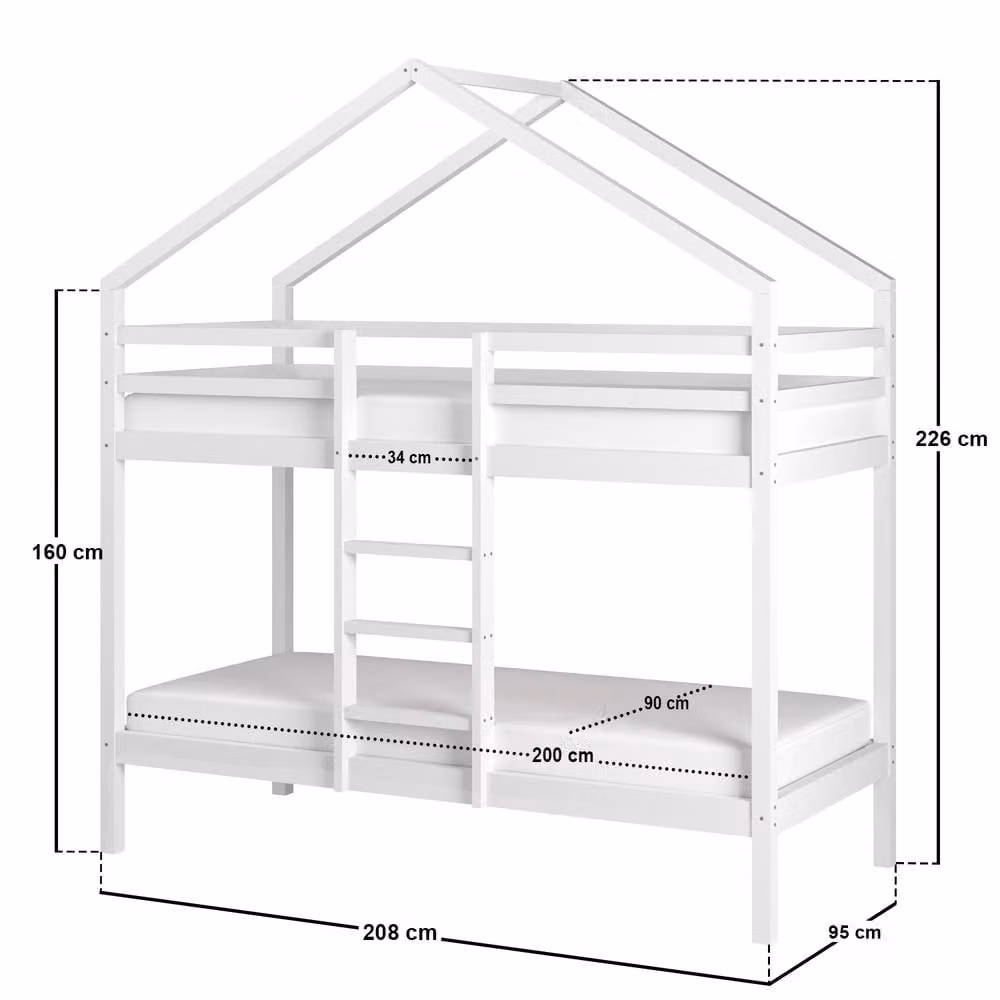 Flair Nest House Bunk Bed in White, Solid Wood, EU Single Size (90 x 200 cm) – 2