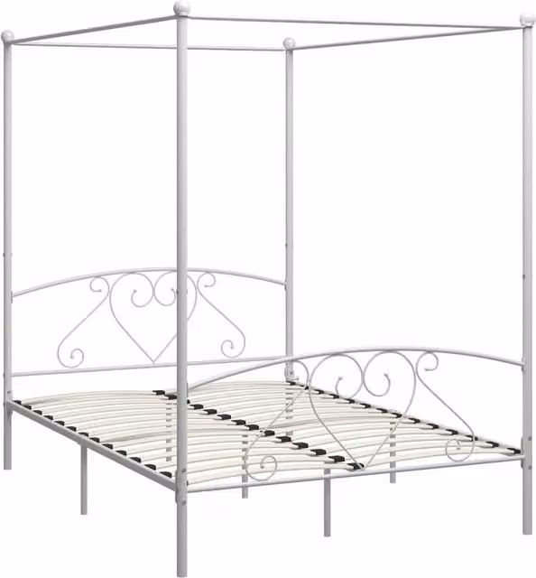 Berkfield Home White Metal Canopy Bed Frame W/D/H: 160 x 200 cm