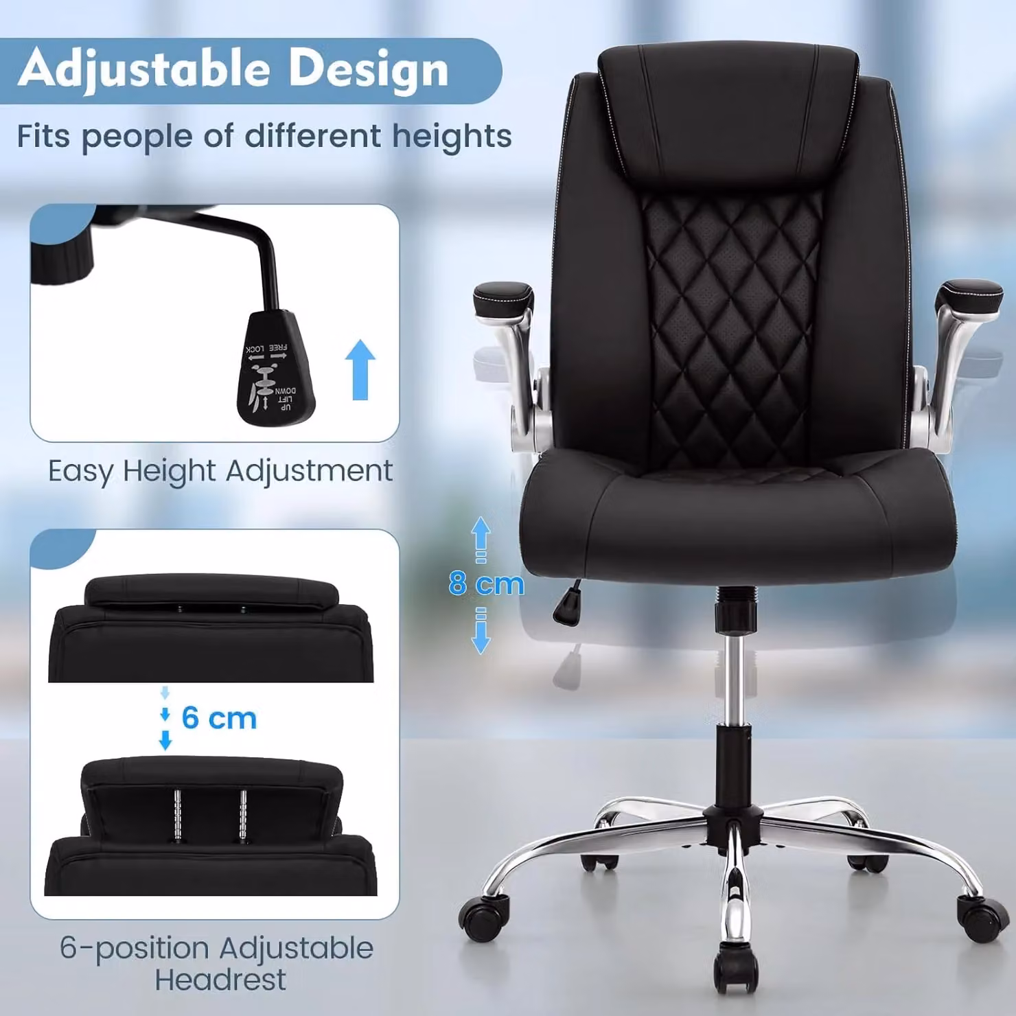 Gymax Black PU Leather Executive Office Chair with Headrest and Adjustable Height – 3