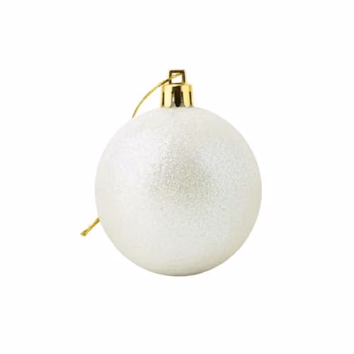 Shatchi White Round Glitter Christmas Bauble Hanging Ornament, Diameter: 20 cm