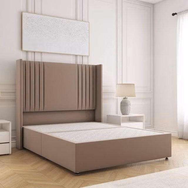 BSSPOKE Cheshire Super King Divan Bed in Bronze Plush Velvet with 54 inch Headboard