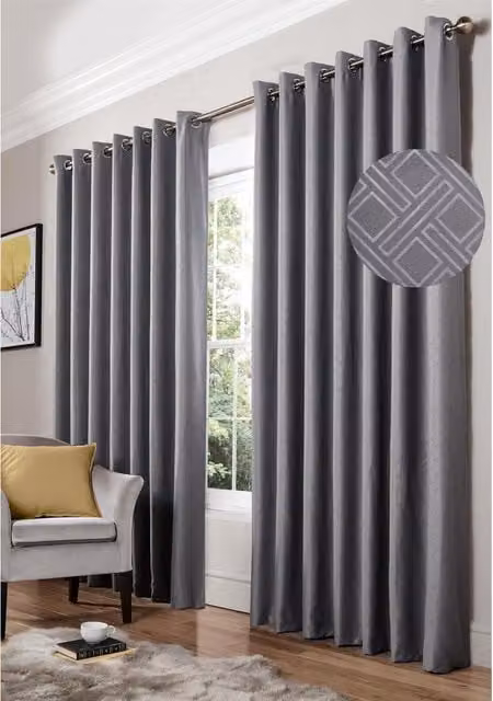 Livinluxury Silver and Grey Plain Blackout Eyelet Ring Top Curtains, Width: 228 cm