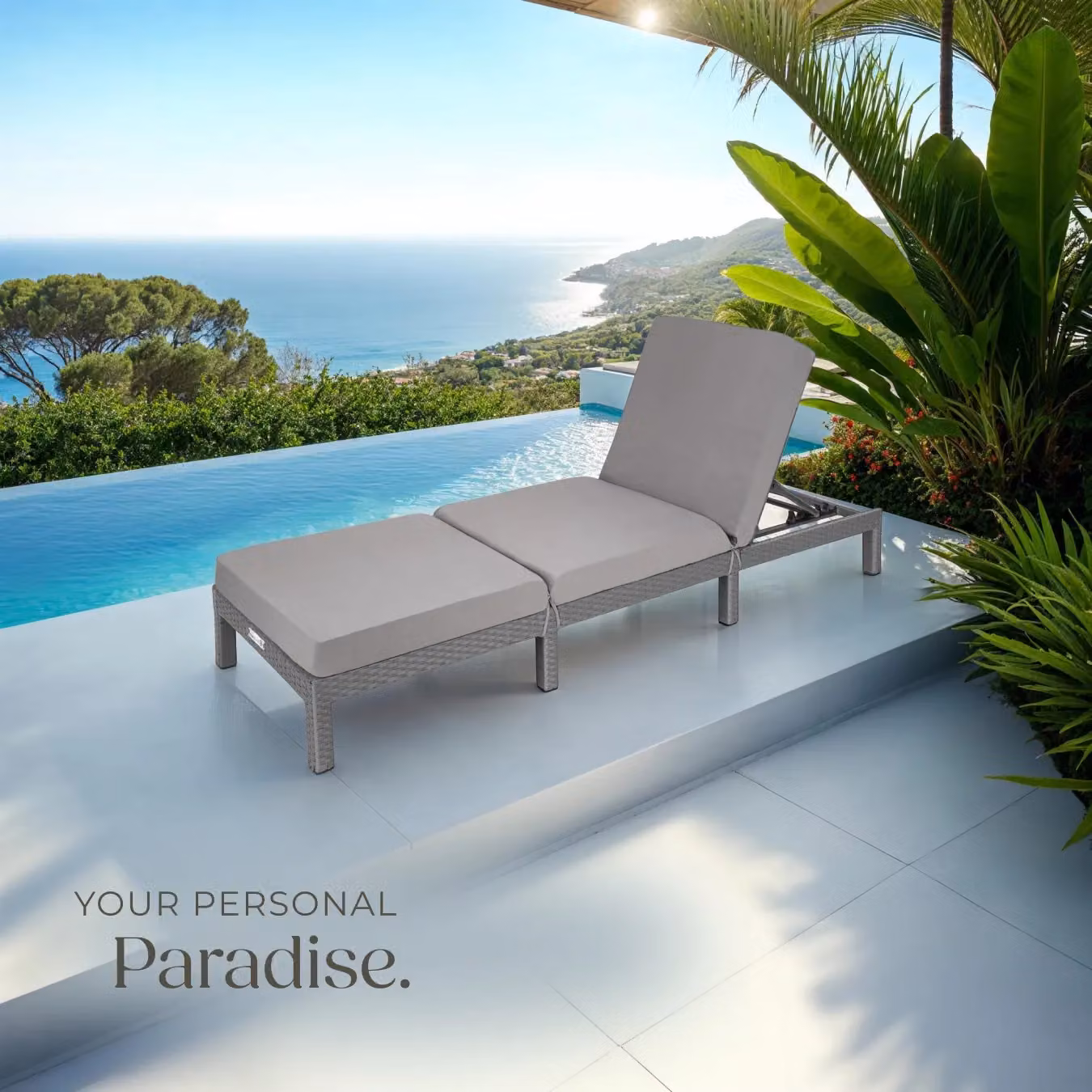 tectake Sofia Rattan Sun Lounger in Grey with Weatherproof Cushion and Adjustable Headrest – 6