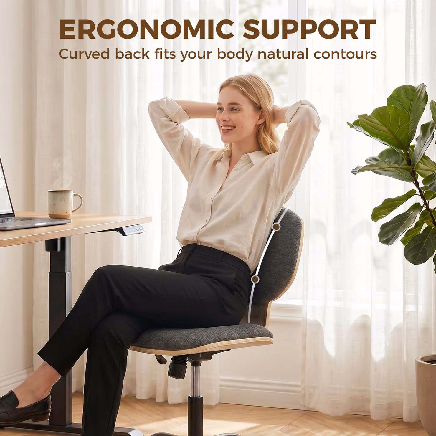HOMCOM Ergonomic Grey Fabric Home Office Swivel Chair with Castors – 3