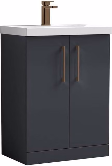 Balterley Contemporary Floor Standing 2-Door Vanity Basin in Dark Grey, W: 60 cm
