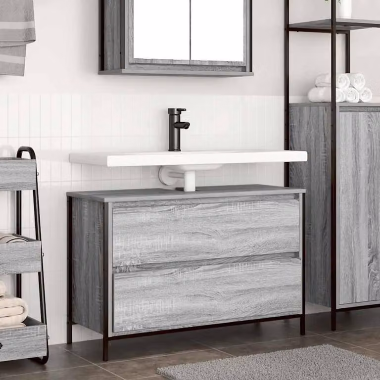 Berkfield Home Bathroom Basin Cabinet with Drawers, Grey Sonoma, W: 90 cm, D: 34.5 cm, H: 60 cm