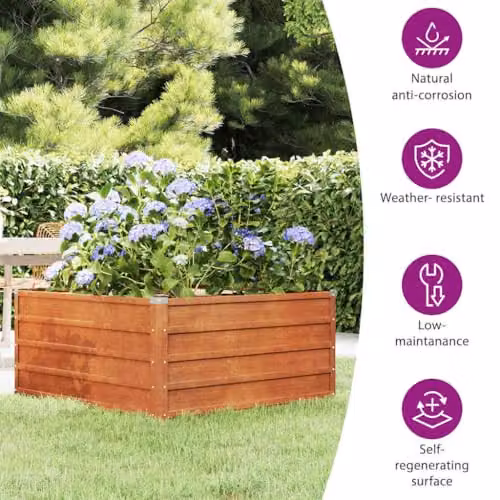 vidaXL Corten Steel Raised Garden Bed in Brown, W/D/H: 100 x 100 x 45 cm – 3