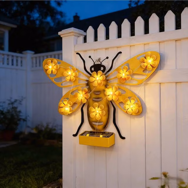 Quipulse Solar Bee LED Outdoor Wall Light in Yellow with Dusk Sensor and IP65 Waterproof Rating – 1